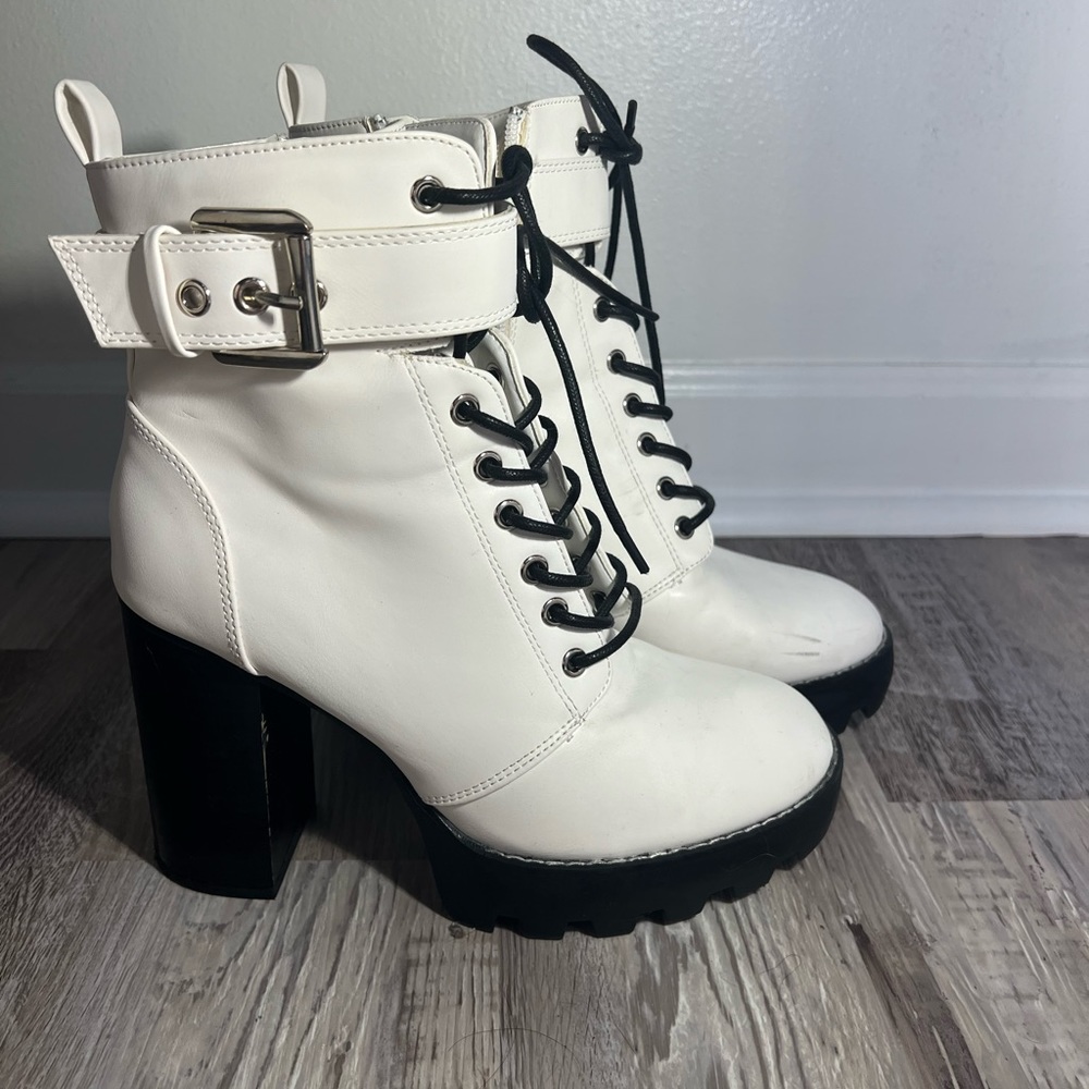 White Leather High Heel Boots